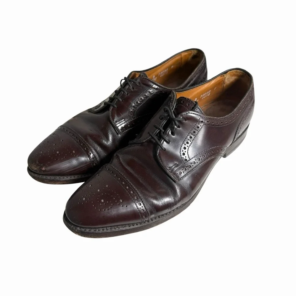 Allen Edmonds Sanford 10.5 B Burgundy Leather Cap Toe Brogue Dress Shoes USA